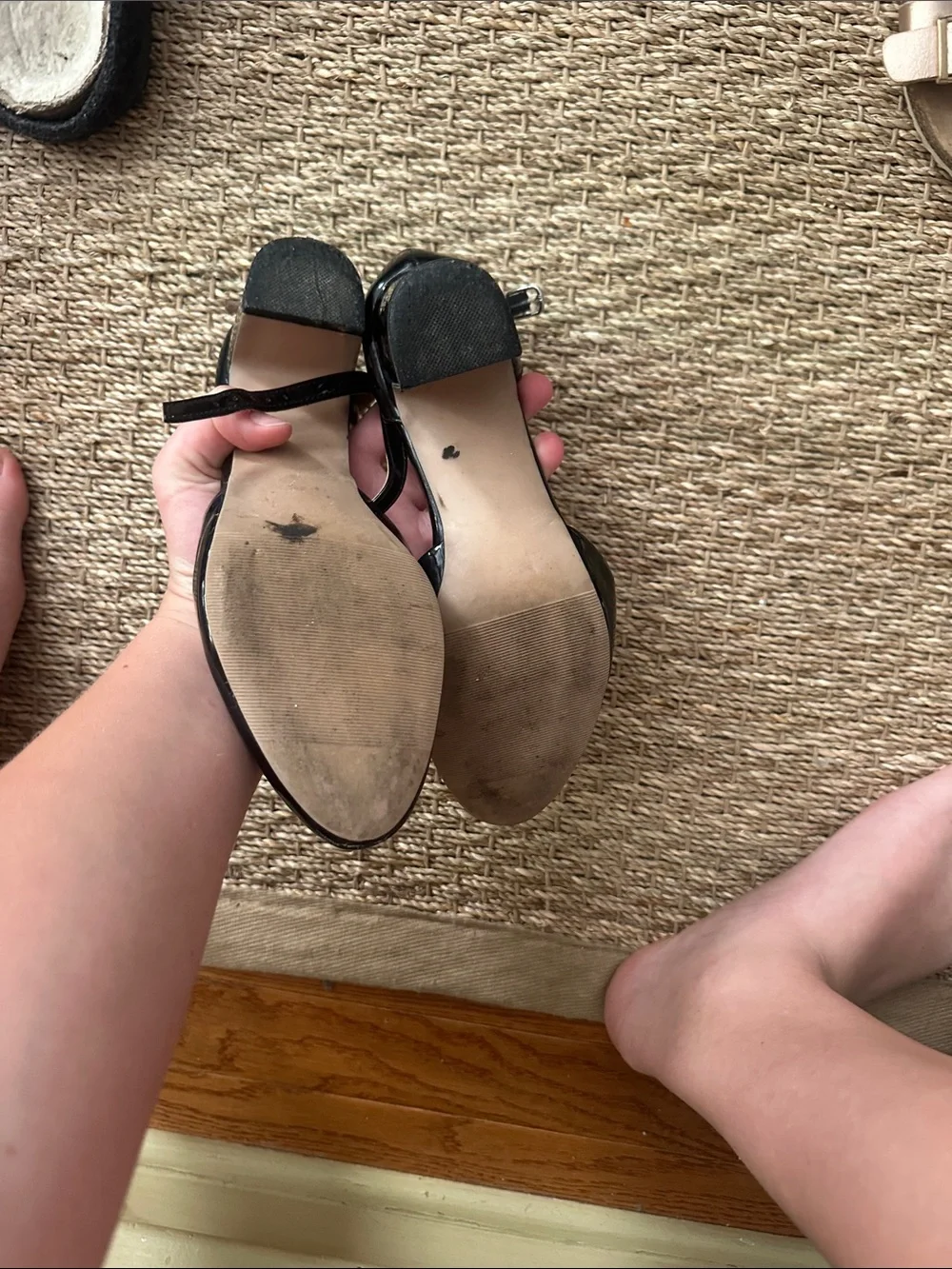 Steve Madden Black Patent D'Orsay Flats with Nude Straps